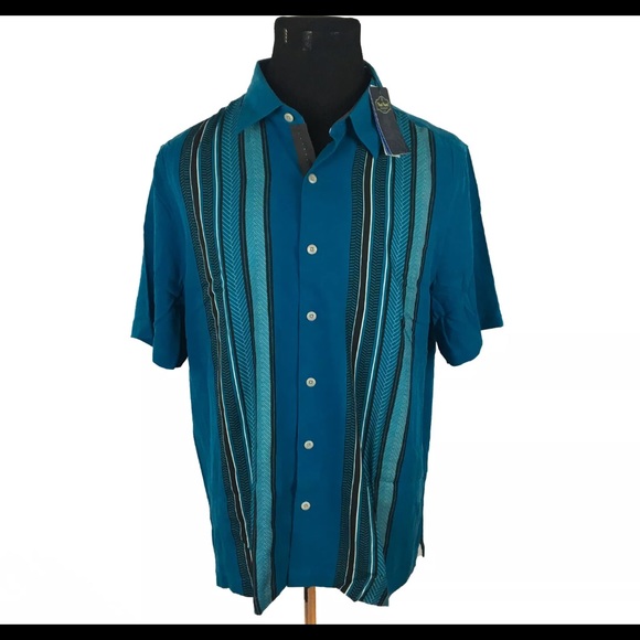 Teal Striped Men's Shirt - Picture 2 of 7